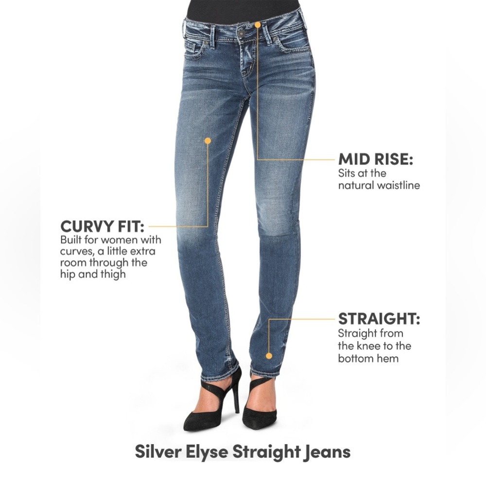 Elyse mid rise straight leg jeans by Silver Jeans